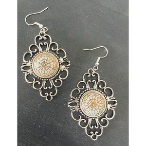 Dangle Earrings with German Glass Stone in Vintage Setting